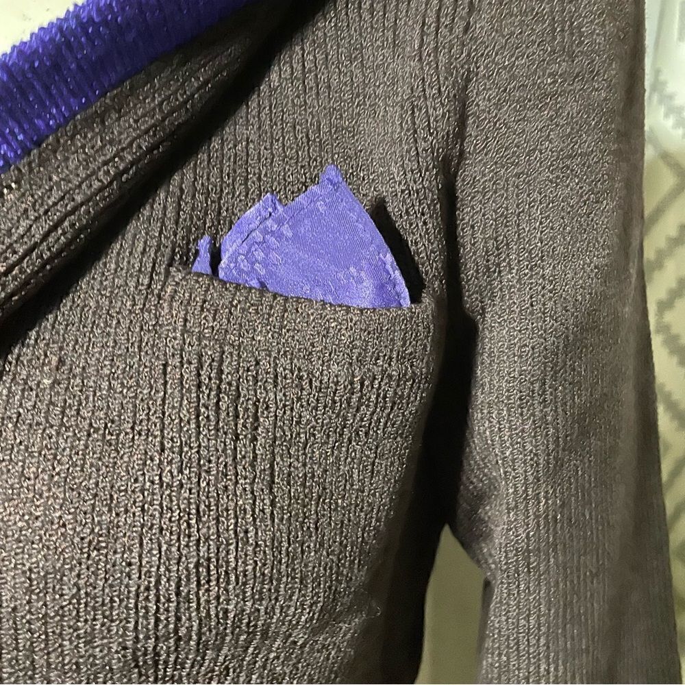 ST.‎ JOHN Vintage 70s 80s Brown Knit Jacket W/ Purple Trim Blazer 4 - Picture 3 of 8